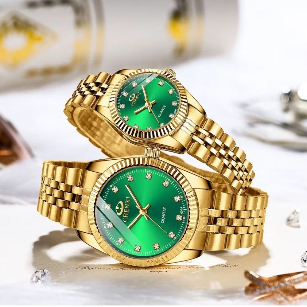 CHENXI Couple Watch Women Quartz Clock Luxury Golden Stainless Steel