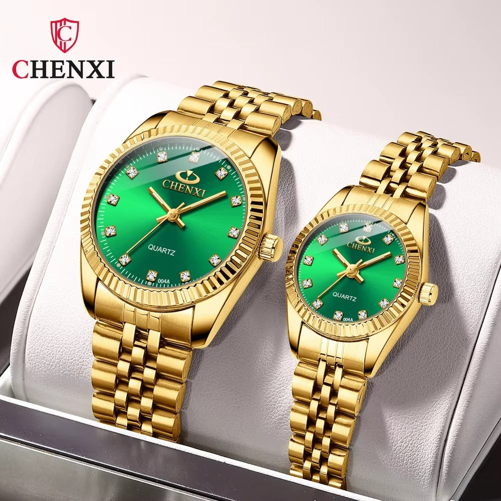 CHENXI Couple Watch Women Quartz Clock Luxury Golden Stainless Steel