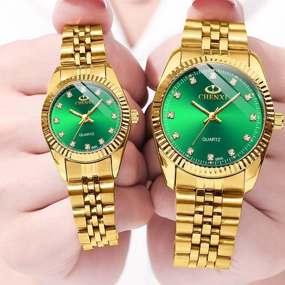 CHENXI Couple Watch Women Quartz Clock Luxury Golden Stainless Steel
